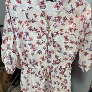 New Glory White Shirt with Pink & Blue/Purple Butterflies